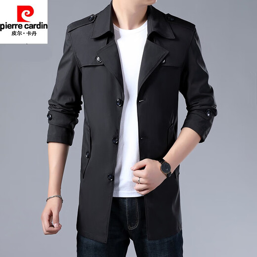 Pierre Cardin 2026 New Mid-Length Men's Windbreaker Spring and Autumn Slim British Style Trendy Handsome Jacket Men 8808 Off-White M 105-115Jin Jin is equal to 0.5 kg, left and right wear