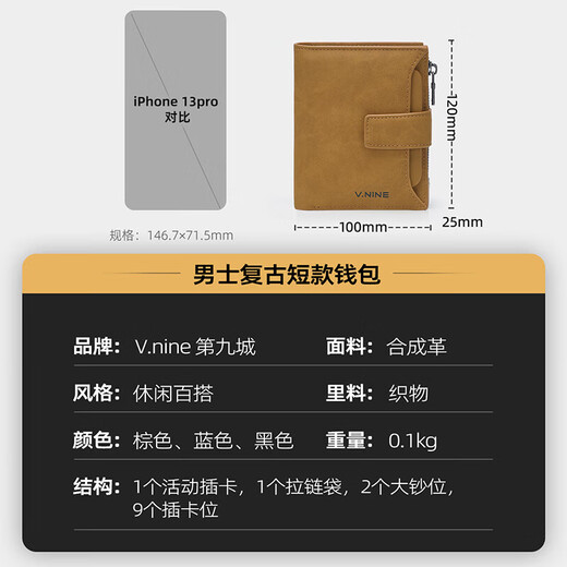 V.Nine Men's Ballet Short Business Style Horizontal Horizontal Ticket Clip Billet Monedas de monedas de monedas Billetera Billet de moneda Regalo Negro