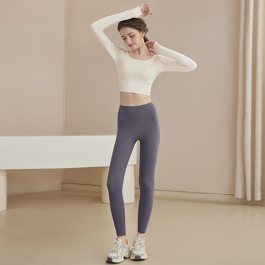 LULU CENTURY yoga wear long-sleeved suit for women with chest pads shockproof autumn and winter fitness Pilates sports breathable tops training clothes for women off-white tops fixed cup chest pads M 100-115Jin Jin equals 0.5 kg