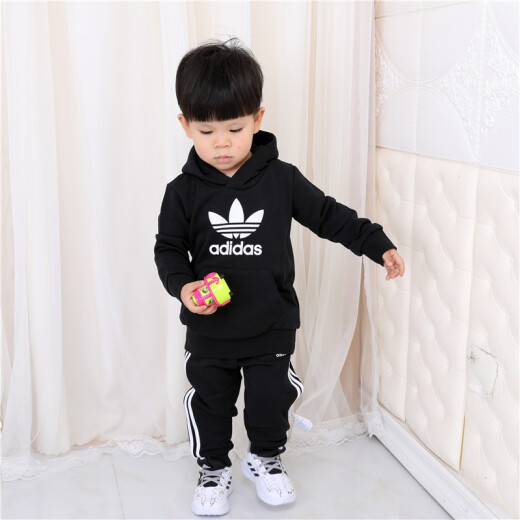 Adidas Adidas children's clothing boys' children's suit hooded autumn new clover baby baby long-sleeved casual sports two-piece suit black DV2809 black DV2809 infant/DV2847 small and medium-sized children 98 size recommended height around 100