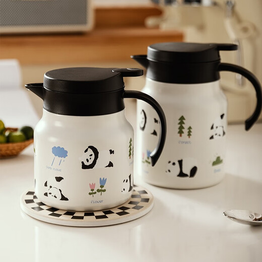 Moderne Hausfrau Mototo Panda Thermosmos mit Tee -Partition Haushalt große Kapazität Heißkapital Cartoon Thermoses gedünstetes Teekannengeschenk Panda Riverside Tee Partition Thermos