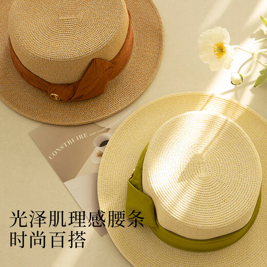 Siggi Strohhut Frauen Sommer flacher Top Sonnenschutzhut Flat Edge Urlaub Seaside Fashion Retro Stroh gewebter Sonnenhut Si95339 Meter