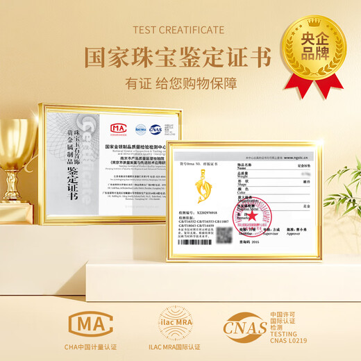 China Gold (CHINA GOLD) Dolphin Love Gold Necklace for Women New Pure Gold Pendant Birthday Gift for Girlfriend and Wife Wedding Anniversary Jingsuda Pure Gold For the Rest of My Life With You Pendant-Pure Gold Chain