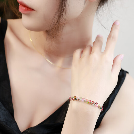 COASZE Colorful Tourmaline Bracelet for Women Tianhuang 18K Gold Bracelet Niche Designer Customized for Wife and Girlfriend 18K Gold Tourmaline Bracelet 4~5mm Chain Length 16cm~19cm