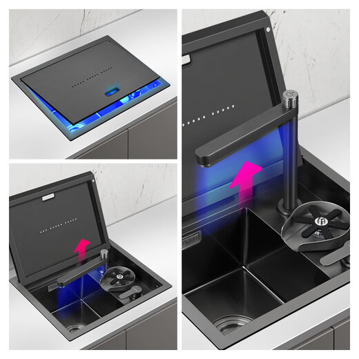 
JOMOO Invisible Sink Bar Washing Basin Concealed Flip Cover Middle Island Table High Pressure Cup Washer Coffee Shop West Kitchen Small Sink 4839 Sink + Drain + Cup Washer