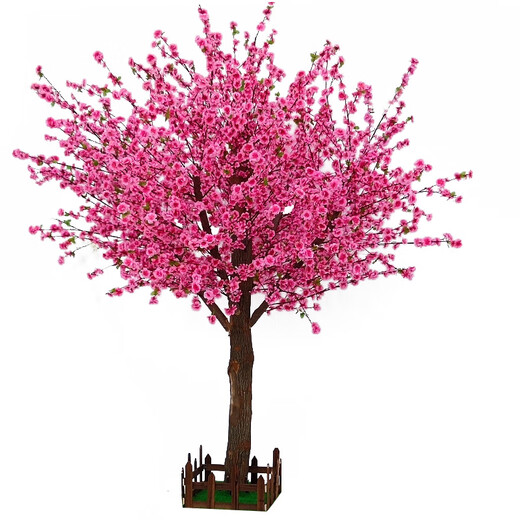 Flower e flow simulated peach blossom tree cherry blossom tree simulated plant fake tree large living room hotel fake flower ceiling wedding window decoration (round) 1.2 meters high 80 cm wide