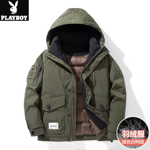 花花公子羽绒服男士冬季2025新款潮牌连帽加厚保暖冬装休闲工装帅气外套男 9871 黑色【羽绒服-白鸭绒】 L【适合100-120斤】