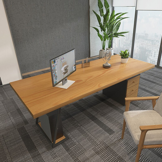 OSTRADAN solid wood boss desk manager desk modern log light luxury class desk with cabinet desk desktop computer table 160*80*75*4.5cm (package included)