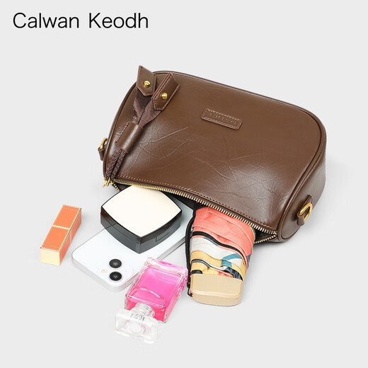 CALWAN KEODH官网包包女包牛皮波士顿单肩斜挎包饺子枕头生日礼物送女友老婆 【咖色】轻奢时尚百搭通勤包实用走心女生闺蜜