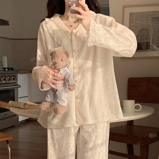 浪莎金丝绒睡衣女秋季女款2025新款长袖长裤甜美公主风花边春夏款夏季 SMSD-9925 M (建议80-100斤)