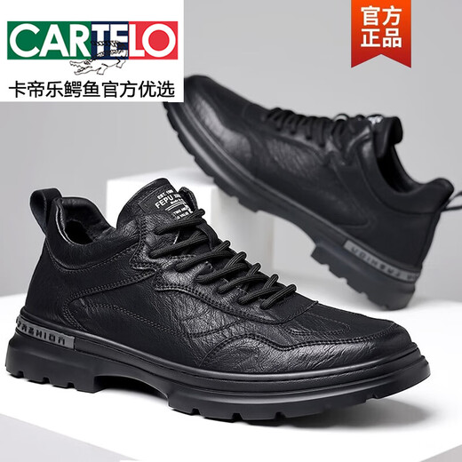 CARTELO crocodile leather shoes for men 2025 autumn and winter new fashion versatile genuine leather business casual shoes black soft sole sports men's shoes FL5678 black four seasons 42