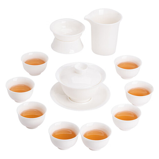 SUSHI CERAMICS Mutton Fat Jade Porcelain Rich Three Talents Covered Bowl Gift Box Set 200ML