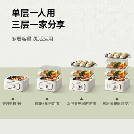 SUPOR multi-purpose pot electric steamer household large capacity electric steamer steamer multi-layer steamer ZN23FK830 [12.3L-special three-dimensional steamer]