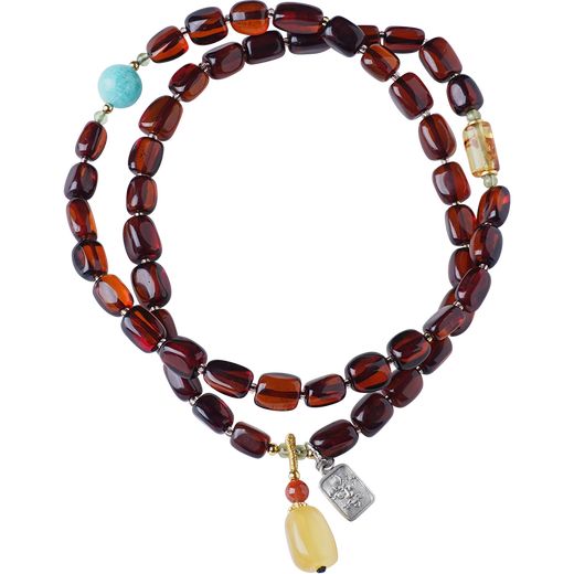 Potala Palace Blood Amber Bracelet Amber Southern Red Pixiu Carved Hetian Jade Transfer Bead Beeswax Bracelet Women's Birthday Gift Blood Amber Amazonite Multi-circle Bracelet