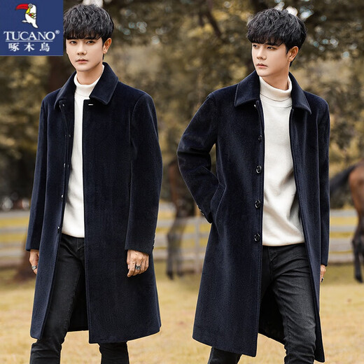
Woodpecker (TUCANO) youth personality over-knee long imitation mink coat for men's autumn and winter Korean style trendy slim British tweed jacket 15688 gray M