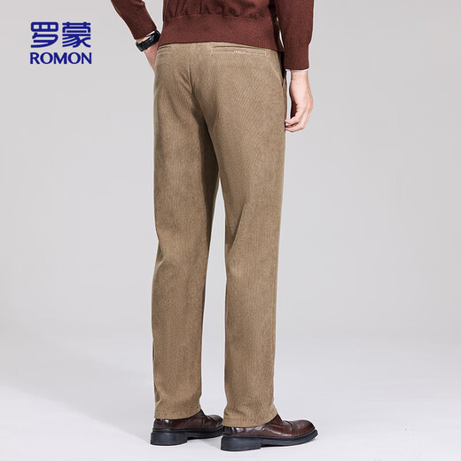 罗蒙（ROMON）休闲裤男直筒加厚保暖秋季舒适百搭半松紧腰休闲长裤6630H卡其33