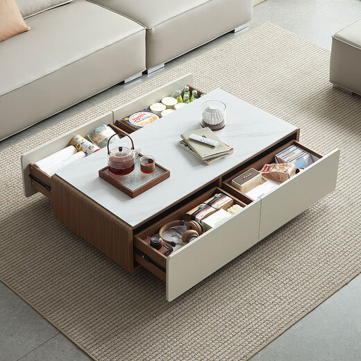 Lin's Home Modern Simple Retractable TV Cabinet Coffee Table Floor Living Room Lin's Wood Industry UV1M Walnut Color Coffee Table