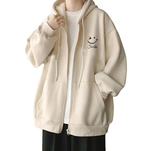 Changden American Cardigan Jacket Men's Autumn and Winter Velvet Jacket Trendy Loose Casual Hooded Sweatshirt Men's Zipper Jacket Black Thick Section 2XL