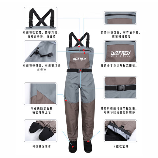 Wifreo fly fishing waders outdoor fishing stream fishing waders lure fishing pants waterproof breathable wear-resistant comes with repair kit S