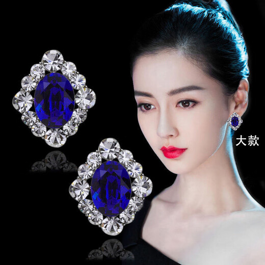 Sapphire earrings French women's high-end temperament silver light luxury earrings 2025 sapphire crystal