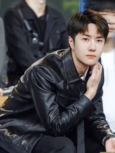 Customized star Wang Yibo's same style autumn high-end sheepskin handsome motorcycle leather clothespin jacket Wang Yibo leather jacket XL