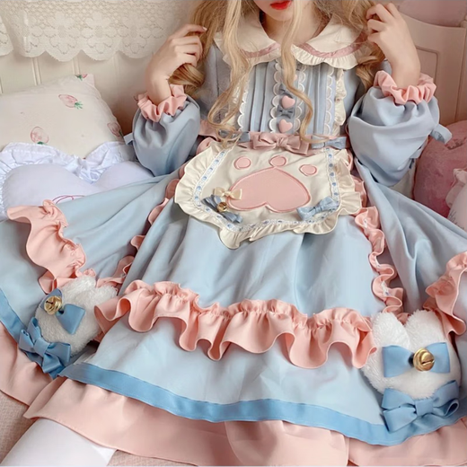 Tannuu Lolita dress dream girl op student lolita cute daily dress object sweet cat cat L