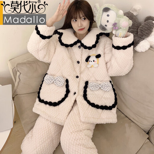 莫代尔睡衣女秋冬季三层加厚夹棉珊瑚绒加绒长袖可爱法兰绒家居服 QJ-3291 M
