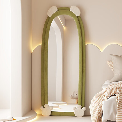 House mit vier Schlafzimmern Ganzkörper Spiegel bodenhaftes Spiegel Haushalt Schlafzimmer Spiegel Internet Promi Einfacher Stil Schlafzimmeranpassungsspiegel Spezialförmiger Bären-Dressing-Mirror-Milch Tee Farbe Hoch definitions explosionssicheres 60*160 cm+ Klammer