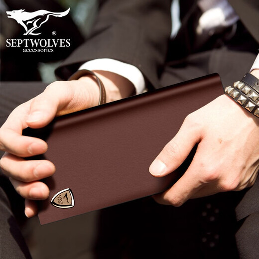SEPTEMBLE (SeptNolves) portefeuille masculin long en cuir authentique en cuir jeune homme de gamme haut de gamme pour le petit ami de la Saint-Valentin de son mari Couleur de café de style masculin