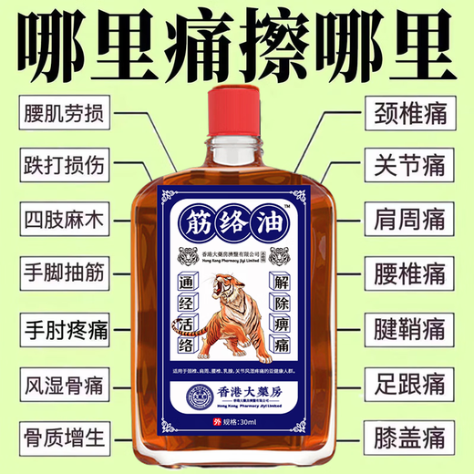Hong Kong Pharmacy Jingluo Oil, Tendon-Relaxing and Huoluo Oil, Bruises, Sprains, Blood Stasis, Lumbar Joint Pain, External Use for Clearing Swelling and Pain Penetrating Bones. Hong Kong Pharmacy, Jingluo-Relaxing and Luoluo Oil, Limited Time Special Offer of 3 bottles of Luoluo Oil