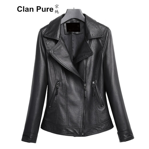 Zongchun Genuine Leather Jacket Women's Short Genuine Leather Jacket Spring and Autumn New Korean Style Versatile Lambskin Jacket Short Slim Motorcycle Jacket Black 3XL