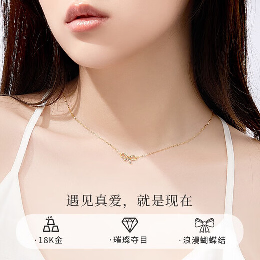 Farcoko 18K gold necklace for women, butterfly pendant, gold clavicle chain, Valentine's Day gift for girlfriend and wife 520 bow necklace, SF air freight, engraved greeting card