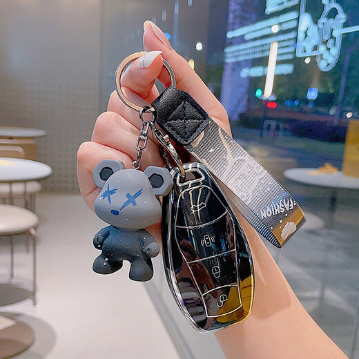 适用红旗h5钥匙套hs5车hq9扣h9 hs7新26款eh7包hs3 PHEV E-Hs9壳 红旗C款-黑套+灰熊 不确定买哪款可以联系客服咨询