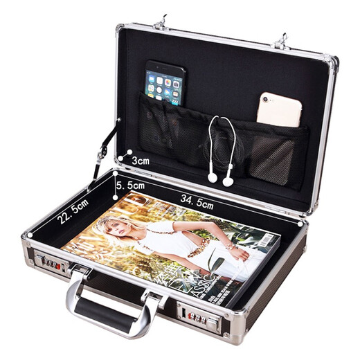 Wenstan W7339 lockable aluminum alloy suitcase, portable double password tool box, document storage box, black empty box (36*24*10)