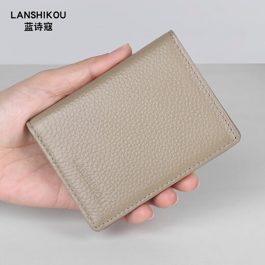 Lan Shikoo 2025 Neue Kartenbeutel echter Leder kleiner Kartenclip für Girls Card Cover für Frauen Ultra-dünn Multi-Card Herren Bank Card Storage Beutel Grau grau