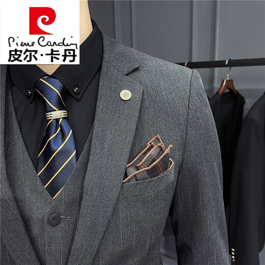 Pierre Cardin Bräutigamanzug Herrenanzug gestreiftes Hochzeitskleid Geschäfte Casual Work Formale Verschleiß Britisch-Strick Jst9905 Schwarzes 2-teiliger Set [Anzug + Hosen] + 56/3xl [145-160jin [Jin gleich 0,5 kg] Verschleiß]