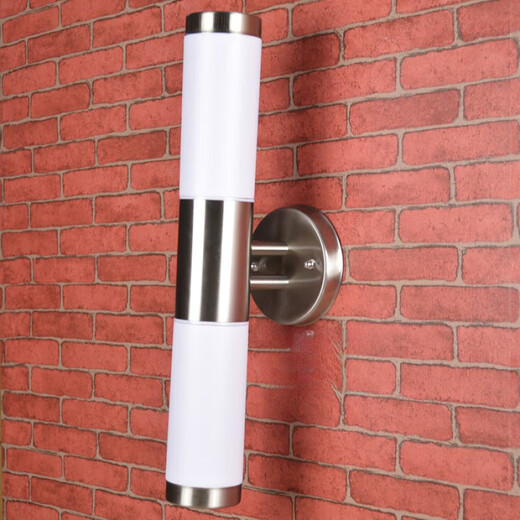 Micro simple stainless steel wall lamp, waterproof and rust-proof outdoor LED wall lamp, garden balcony aisle wall lamp, bedside wall lamp, double head/frosted cover/(2*40 watt) LED warm light