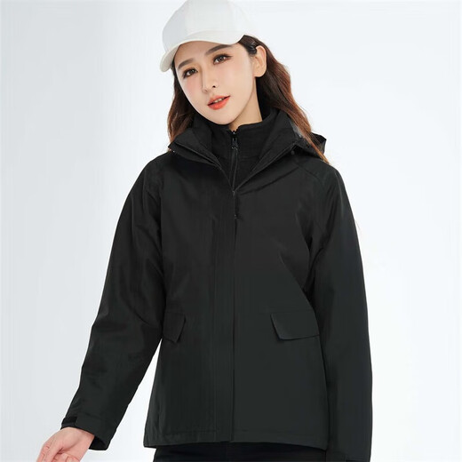 BRELRMON韩版冲锋衣女男防风户外防寒三合一保暖可拆卸滑雪登山服夹克外套 HS12805曜石黑-女 M