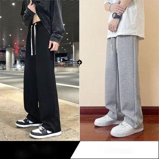 Jiaye black straight casual men's hanging loose and versatile American trendy boys' autumn casual sports plus velvet long pants regular black 1 piece XL 100-120Jin Jin equals 0.5 kg