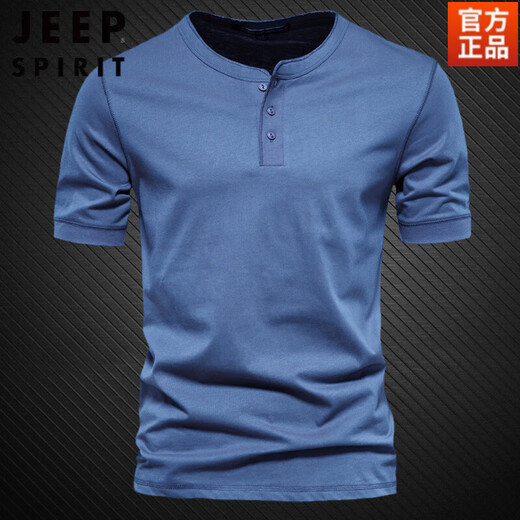 JEEP SPIRIT夏季亨利衫男T恤重磅纯棉美式半袖开领短袖硬汉上衣男装打底衫 白色【100%纯棉】 S 110-130斤
