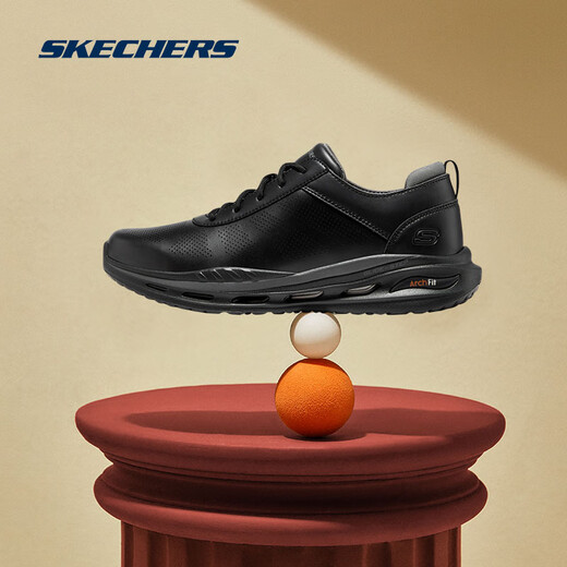 斯凯奇（Skechers）男士运动皮鞋软底足弓支撑运动鞋系带绅士商务鞋 BLK黑色 40