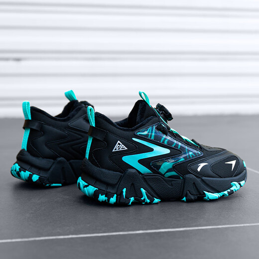 ANTA boys' cotton shoes, two cotton shoes, winter shoes, velvet and thickened, 6-12 years old, non-slip, wear-resistant outdoor sports shoes, black and green 37, inner length 23.5cm