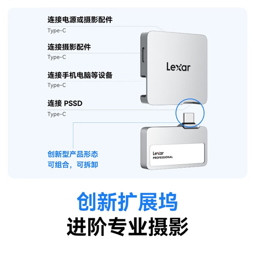 雷克沙（Lexar）1TB 黑色 Type-c USB3.2 移动固态硬盘摄影套装（PSSD+Hub) Professional GO 1050MB/s 进阶摄影
