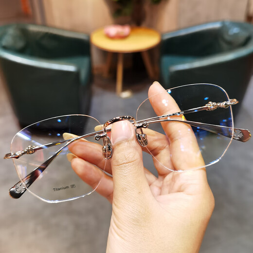 
JIANDAN (JIANDAN) glasses frame myopia can match the degree of men and women's trendy pure titanium ultra-light frame punching frame for business travel students learning [Frame] 695 rose gold single frame + model lens