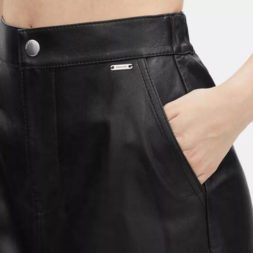 COACH Women's Skirt Slim Fit Leather High Waist Commuting Work Skirt Simple Black One Size | S