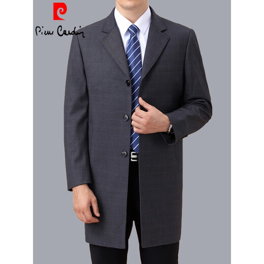 Pierre Cardin windbreaker men's mid-length spring and autumn middle-aged and elderly men's dad suit. Collar plus size top jacket lapel black 195 4XL size