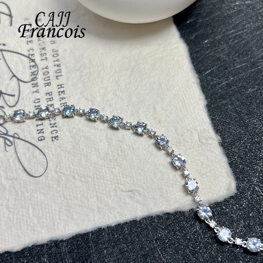 CAJJ Francois Aquamarine Bracelet for Women Gemstone Bracelet Natural Colored Treasure Jewelry 925 Silver Inlaid Jewelry Accessories Aquamarine Bracelet
