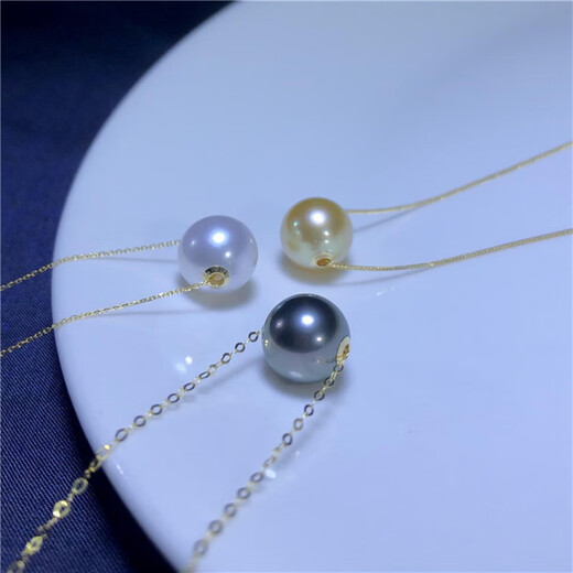 Pei Meng white and black three seawater pearl necklace pendant clavicle single perfect round strong light flawless 8-8 points 5mm---pearl unified default