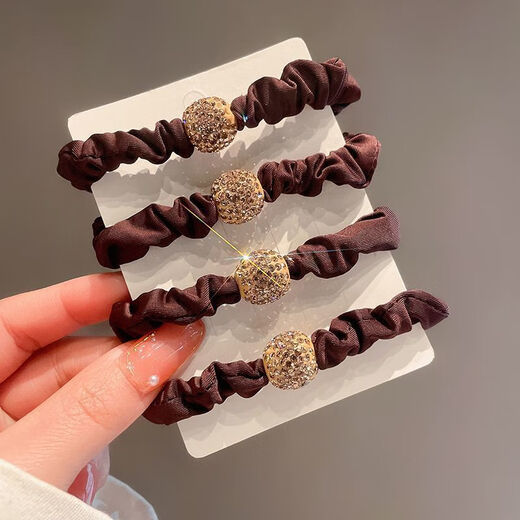 Princess Xiang's hair tie with high ponytail balls, hair band with hair band, women's rubber band headband, fashionable and simple hair rope, large intestine ring, 4 colors, 1 piece each, 4 packs