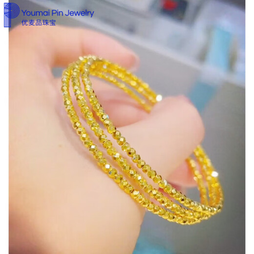DL 1998 Fat Dong Lai same style 18k gold broken gold bracelet 3D hard gold bundy bead three-circle memory elastic bracelet for women 100 bungalow bead three-circle bracelet